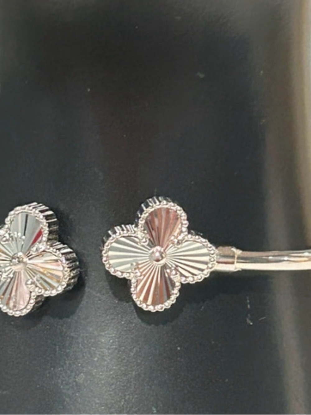 Silver plated stamped  Floral Clover Cuff Bracelet - Women Accessories